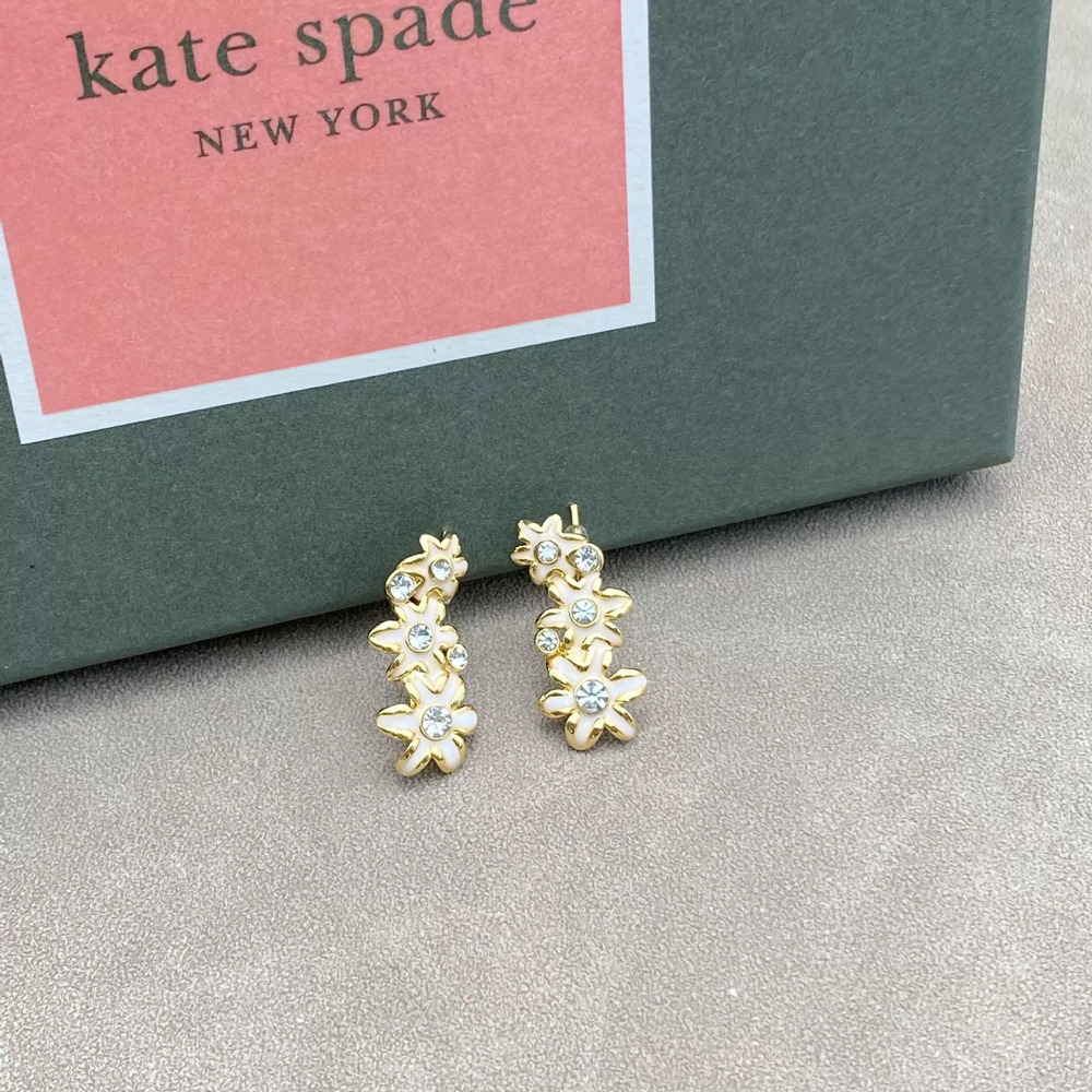 kate spade Flower Rhinestone Earrings Gold Plated Copper